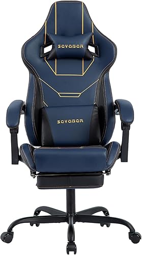 Silla de videojuegos con reposapiés, silla ergonómica para jugadores con soporte lumbar, silla de masaje giratoria de altura ajustable, silla de