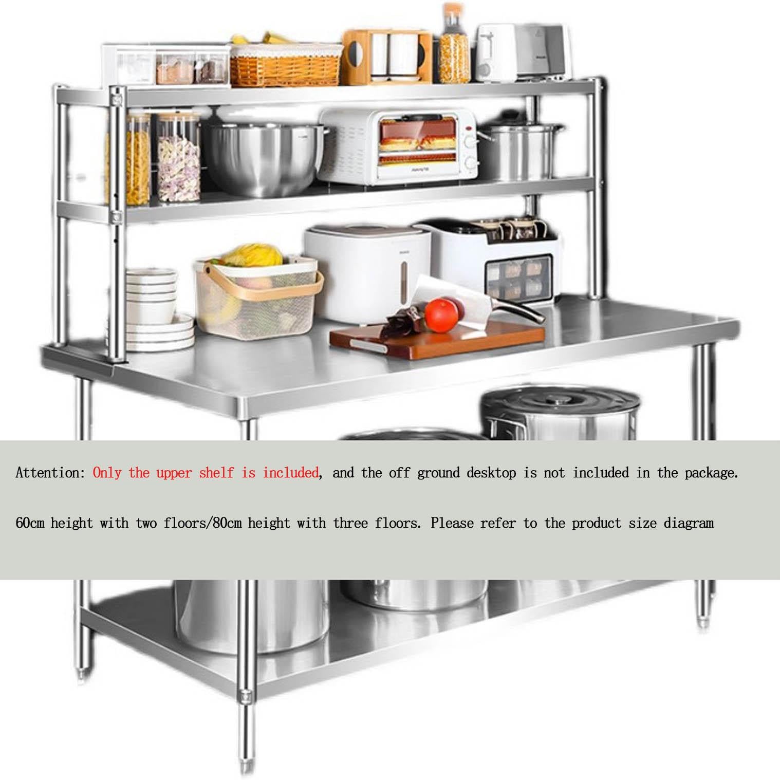 Scaffale doppio strato in acciaio inossidabile, scaffale altamente regolabile per preparare il tavolo di lavoro, 550 libbre di peso, scaffale da cucina per il ristorante,Silver-150x30x80cm