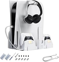 NexiGo PS5 Accessories Wall Mount with DualSense Charging Station, Stable Metal Wall Hanging Stand with LED Charging Indicator for PlayStation 5 Console (Disc & Digital), White