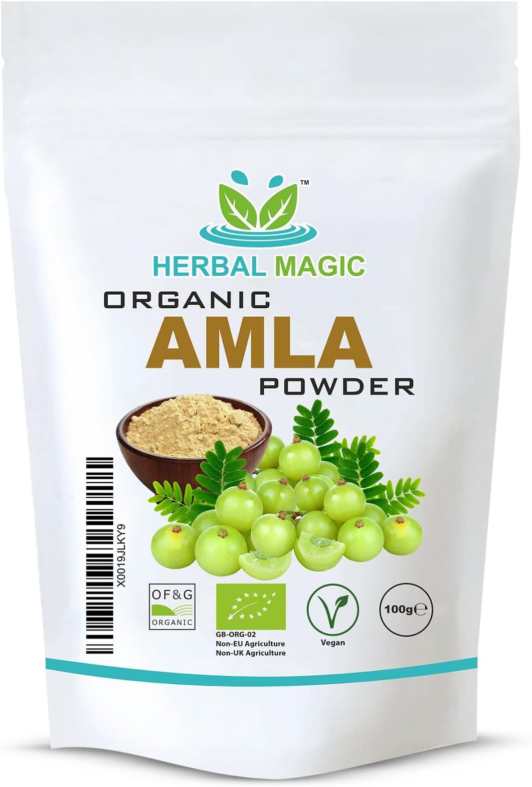 Herbal Magic's Organic Amla Powder (Indian Gooseberry)-Natural Dried (Seedless)-Vibrant Smoothies, Shakes - Hair Mask-Free from Fillers & Preservatives-OF&G UK Certified 100g pack 1