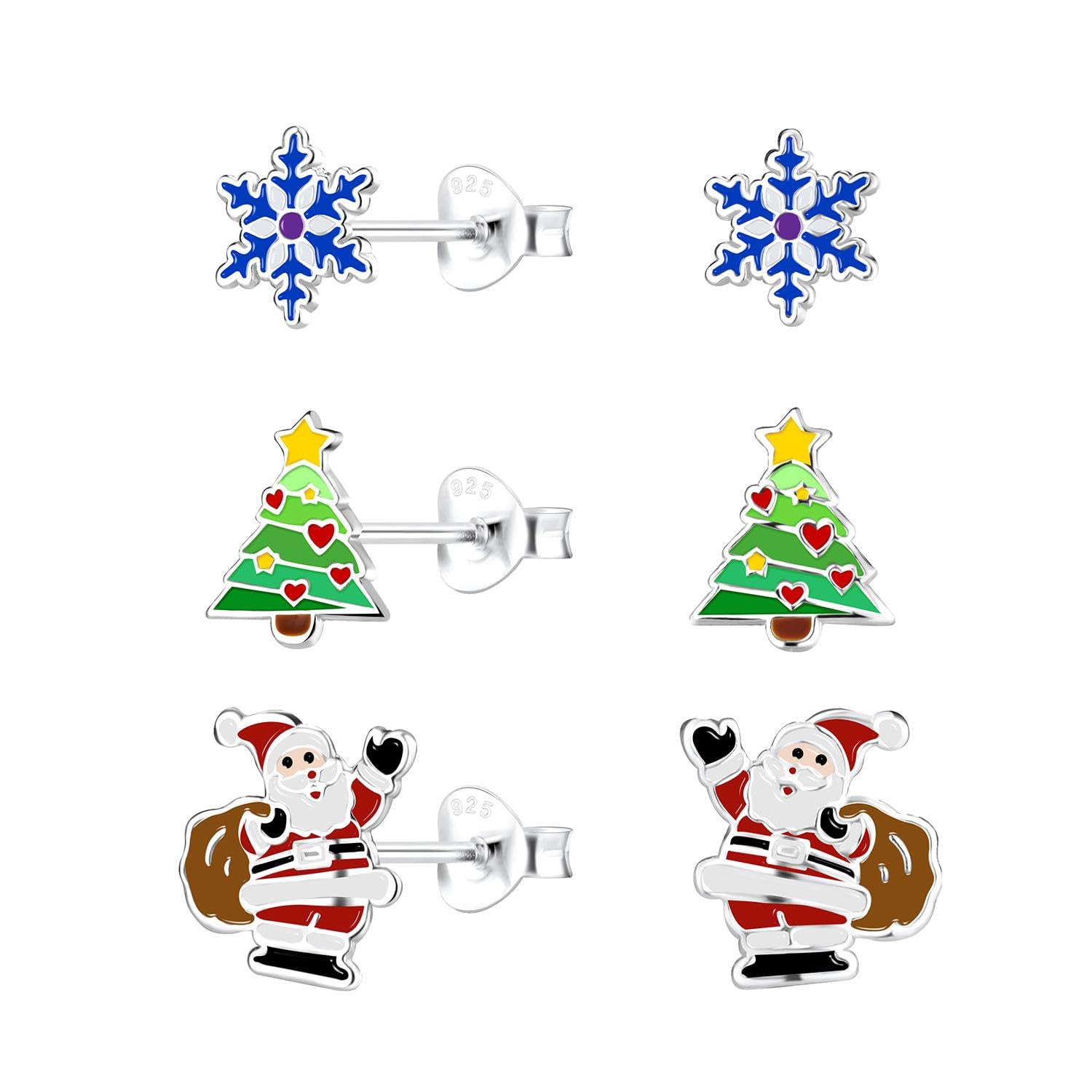 MONKIMAU - Weihnachten Motiv Kinderschmuck Set 925 Sterling Silber - Ohrstecker-Set - Schmuckset Mädchen, Schmuck Kinder, Kinder Schmuck, Schmuck Mädchen hypoallergen