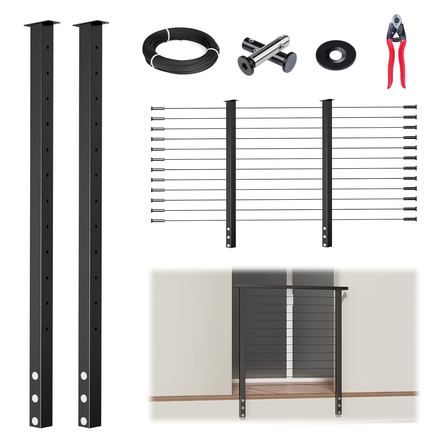 Muzata 5-10ft Side Mount Modular Cable Railing Kit for Decks 42 Inch ...