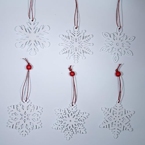 Miniatura 8 de 24 adornos de copos de nieve de madera de Navidad, adornos colgantes de copos de nieve blancos de 2.76 pulgadas, decoraciones colgantes para árbol