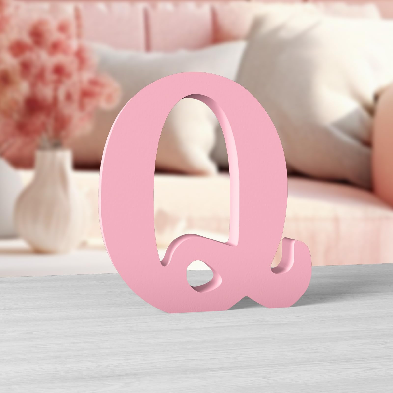 Aruatu 6 Inch Pink Wood Letters - Unfinished Wall Decor Slices Sign Board for Craft Projects, Q