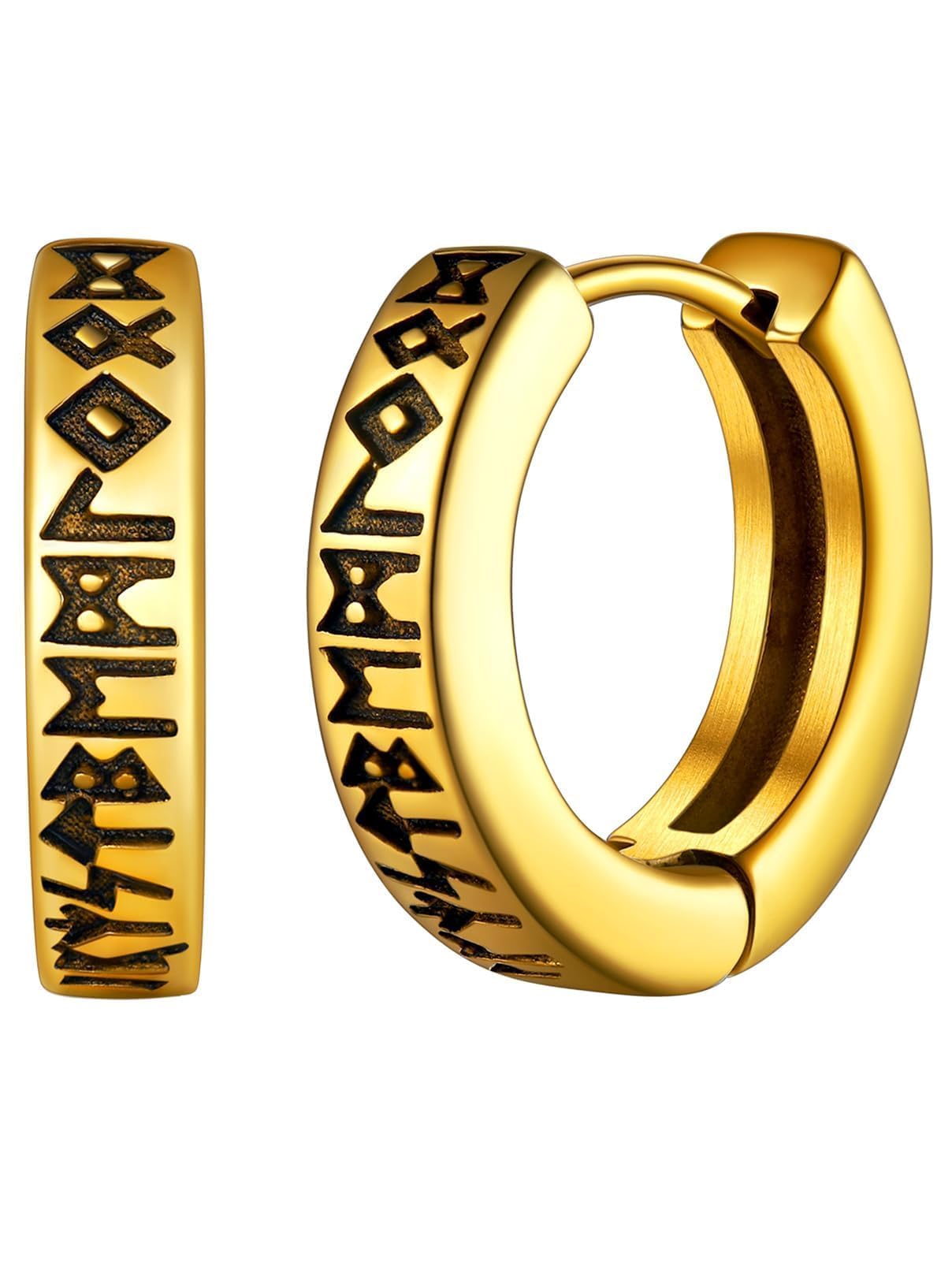 FaithHeart Norse Viking Rune Huggie Hoop Earrings for Men Black/Gold/Silver