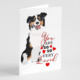Caroline's Treasures WDK3815GCA7P Australian Shepherd Black Tricolor #2 so Loved Greeting Cards and Envelopes Pack of 8 Blank Cards with Envelopes Whimsical A7 Size 5x7 Blank Note Cards