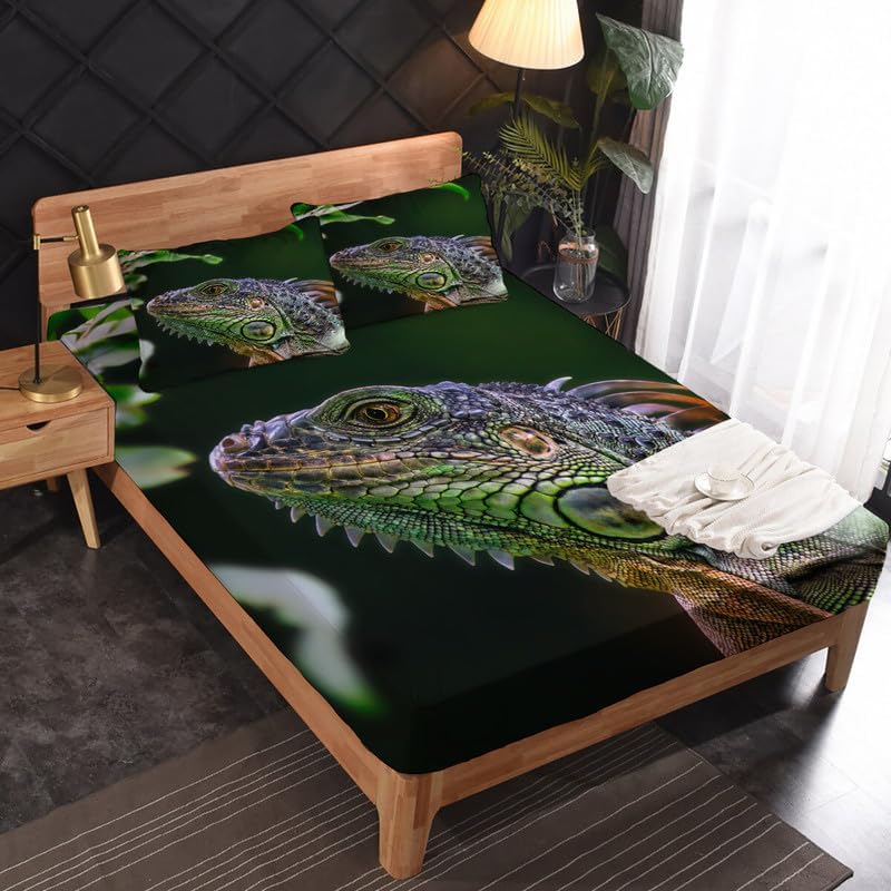 Miniatura 3 de Sábanas Chameleon tamaño Queen  Juego de sábanas y fundas de almohada de lagarto  Lujoso 100% microfibra, estampado de alta cantidad de hilos,