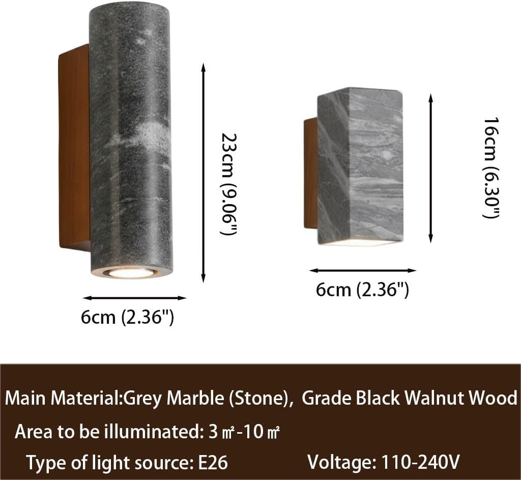 Wall Light, Stone Walnut Wall Sconce, Rectangular Cylinder Wall Lamp for Bedroom, Hallway, Living Room, Entryway, Corridor, Minimal Fixture, Apartment Loft Home, Hall Accent Nook Parlor(Small)