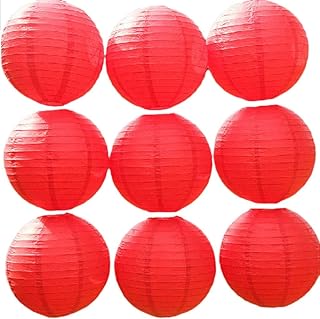 9 faroles de papel chino, redondos, coloridos, para colgar en globos, color rojo, 20 cm