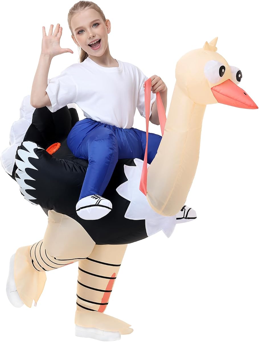 Poptrend Inflatable Ostrich Costume for Kids, Funny Halloween Blow-Up Costume for Boys Girls Cosplay Party Riding Animals Suit