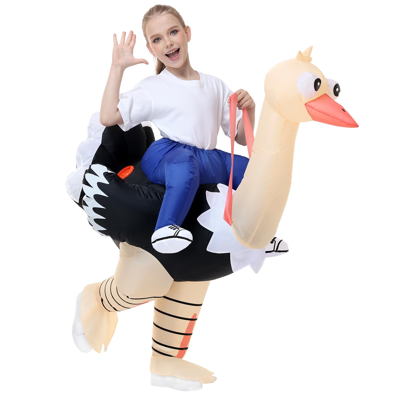 Poptrend Inflatable Ostrich Costume for Adult Kids, Funny Halloween Blow-Up Costume for Men Women Cosplay Party Riding Animals Suit (Kids)