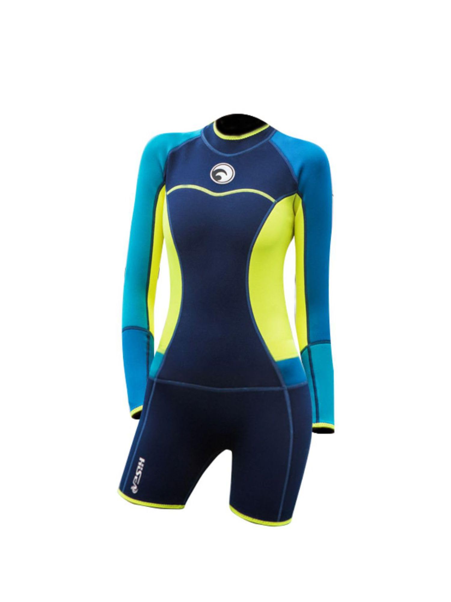 Little Surprise Box Navy, Teal & Fluorescent Knee-Length Scuba Swimsuit | 1.5mm Neoprene Swimwear | Teens & Adults-image-7
