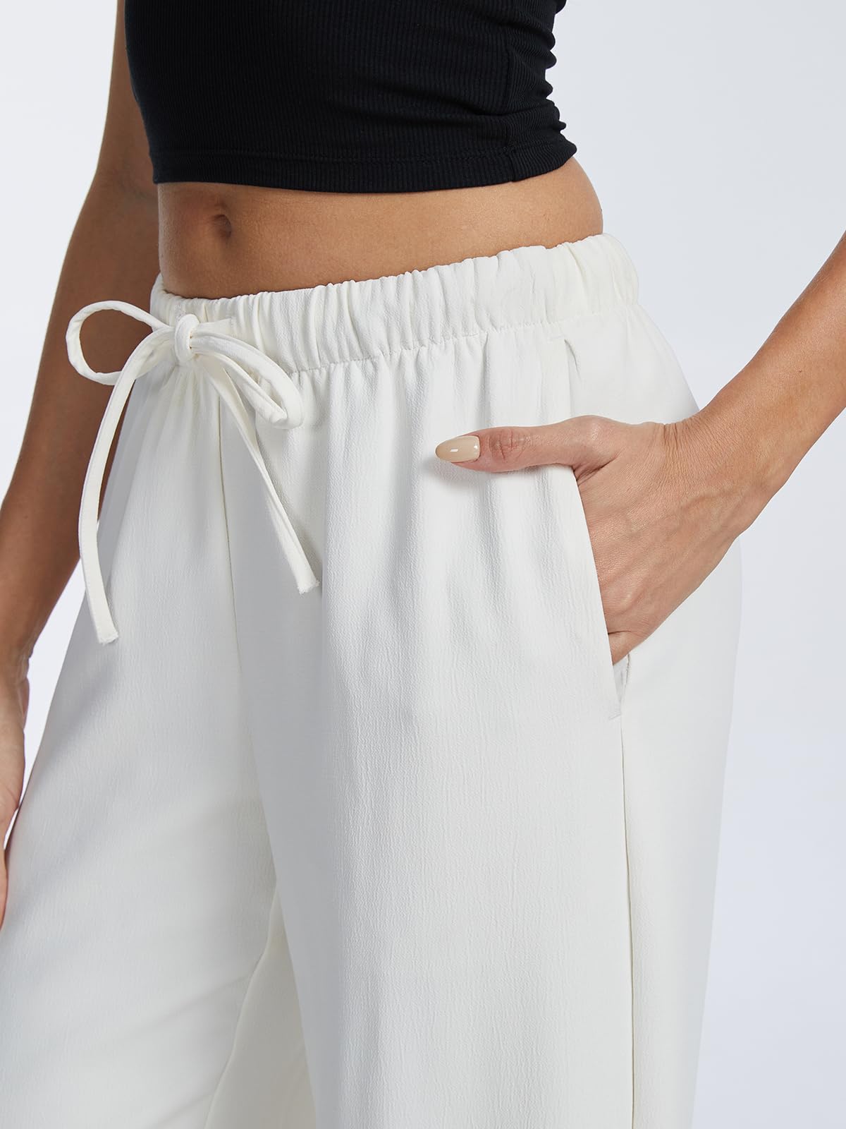 AnotherChill Women's High Waisted Wide Leg Crepe Pants Pull On Wrinkle Free Trousers with Pockets for Work Business Casual — view 5
