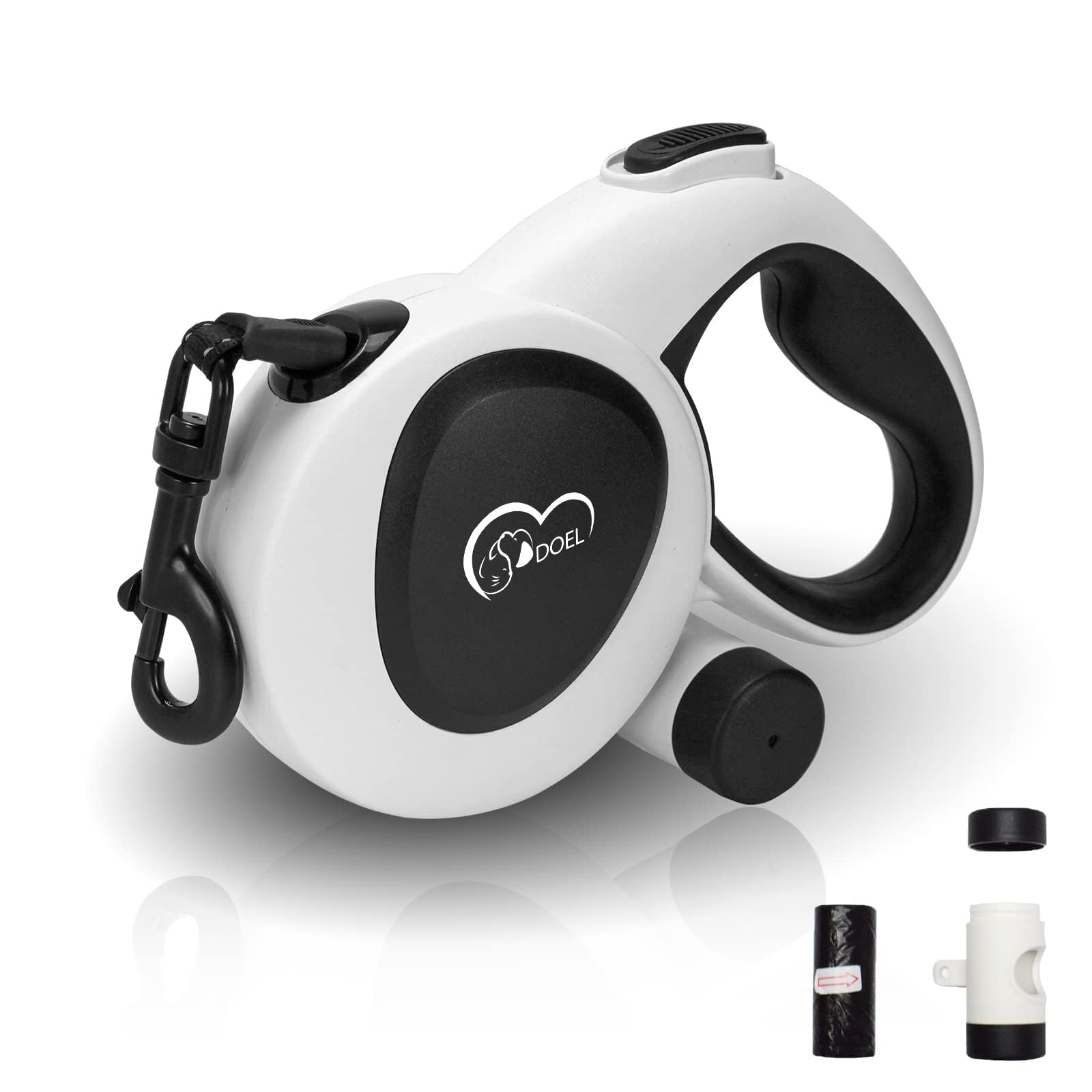 DOEL Retractable Dog Leash, Dispenser and 5M Strong Nylon Tape， Heavy Duty Walking Dog Leashes for Up to 50KGS 360° Tangle-Free Reflective Leash for Large Dogs