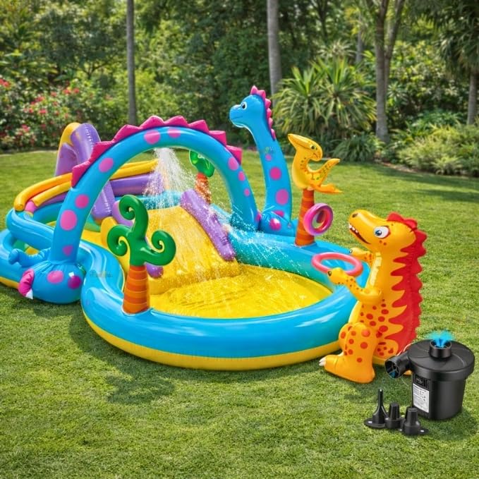 Toy Imagine Inflatable Dinoland Swimming Pool Play Centre for Toddlers Wading Pool Slide and Splash Outdoor & Indoor Bath Tub Water Park Swimming Pool