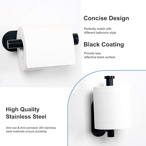 Miniatura 4 de HouseAid Soporte de papel higiénico autoadhesivo para baño, soporte para rollo de papel higiénico de acero inoxidable, sin perforaciones, negro mate