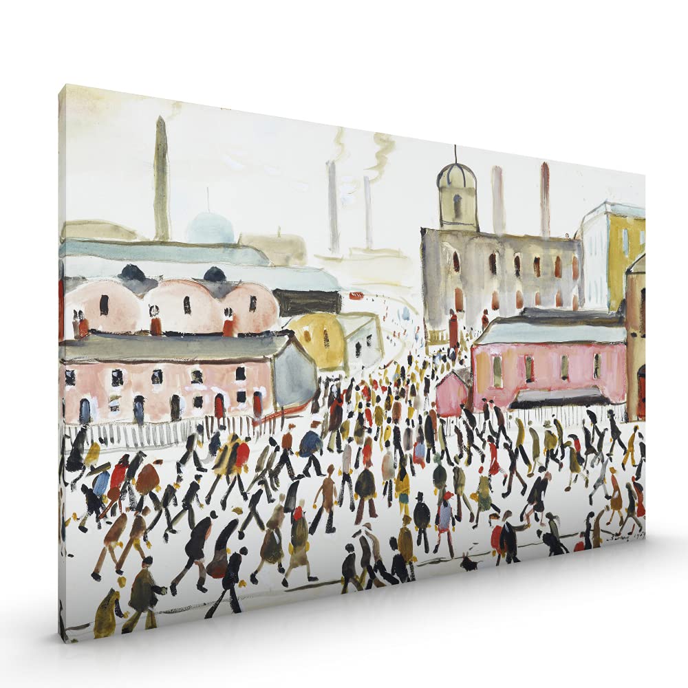 Going to Work LS Lowry CANVAS Premium Stretched with Metal Hanger in Various Sizes (CANVAS - size 30 x 22 Inch, Going to Work)