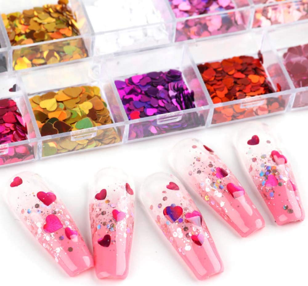 Herz-Nagelglitzer Pailletten – 3D Holografisch, Für Nailart, Make-up & DIY-Dekoration
