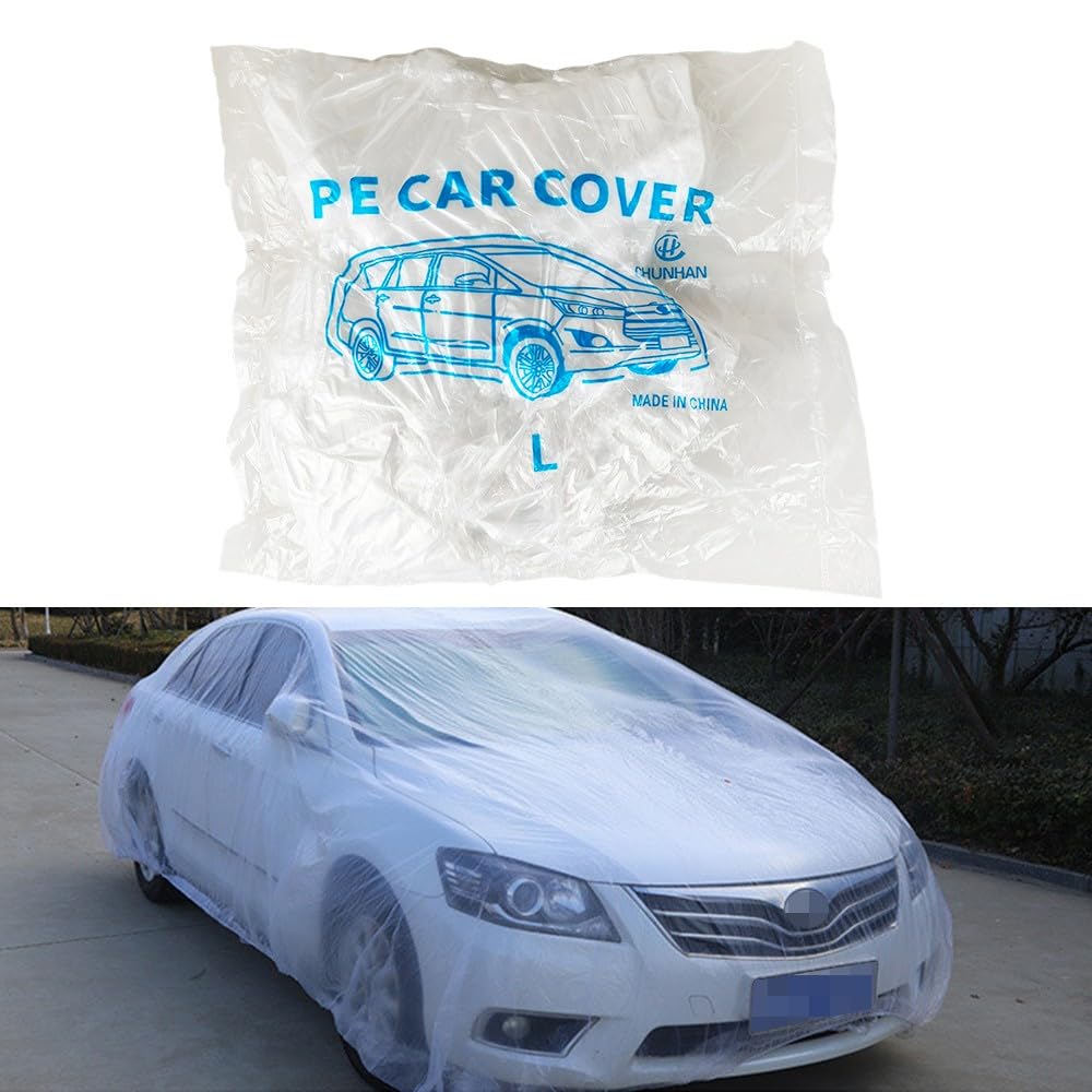MTOSYSARI 1pc Clear Plastic Temporary Universal Disposable Car Cover Rain Dust Garage — view 2