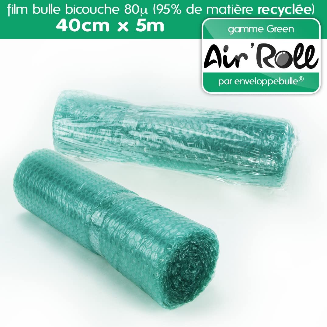 Lot de 6 Rouleaux de film bulle d'air RECYCLE largeur 40 cm x longueur 5 mètres - gamme Air'Roll GREEN de la marque enveloppebulle