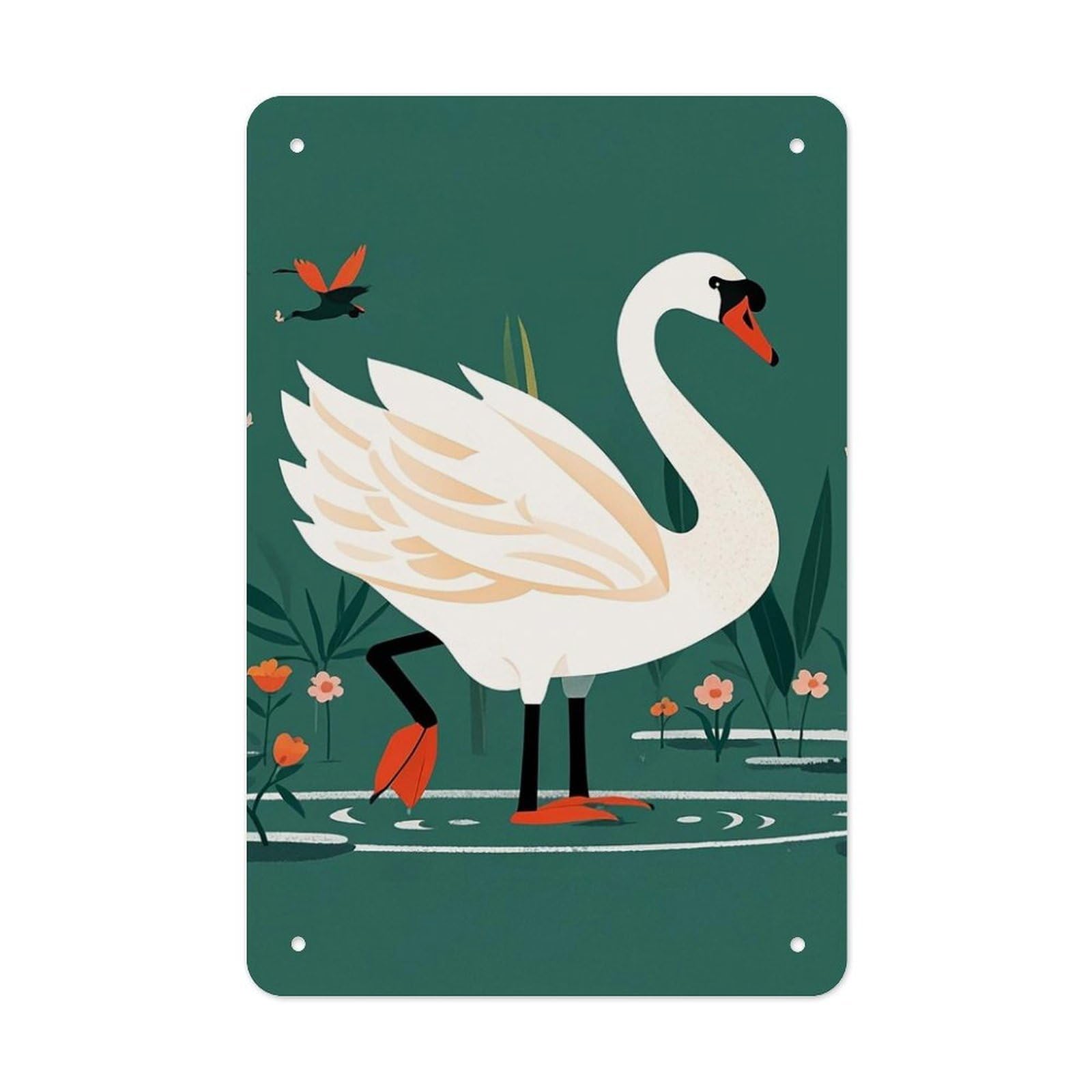 QMNLKH Ancient Flower Swan Plaques for Wall Decor, Personalized Metal Tin Sign for Home, Multifunctional Poster for Office, Fashion Painting for Hallway, Wall Art Pictures, 7.9x11.8Inch