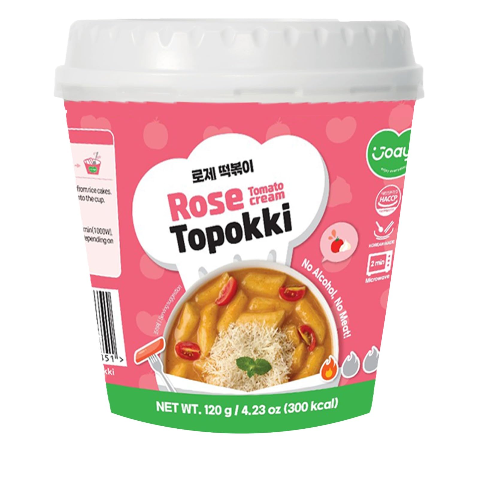 Rose Topokki Rice Cakes with Rich Flavorful Savory Sauce 120g, Pack of 1 | Veg & Authentic Korean Topokki | The Product of Korea (Famous Korean Street Food)