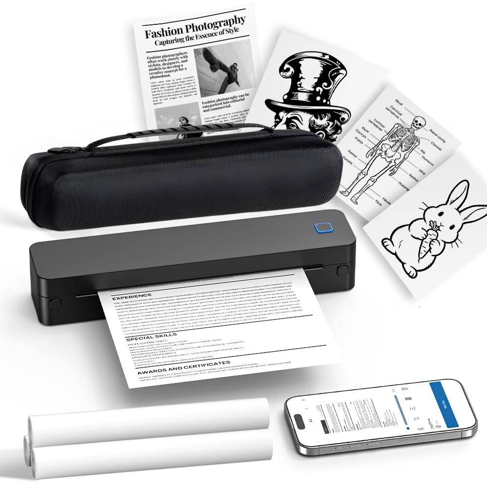 POLONO Imprimante thermique D830, comprend 3 rouleaux de papier thermique et paquet de rangement, noir.