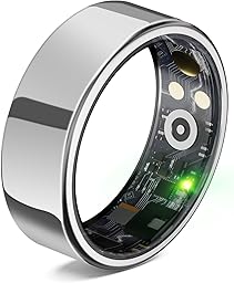 スマートリング 健康管理 【新登場 & 長時間使用可能】 Android/Iphone対応 睡眠管理 スマート指輪 ヘルスケア 睡眠計測 8種類運動モード 3種類データ測定機能 IP68防水USB磁気充電 カメラ制御 小型 超軽量 カロリー 運動距離 歩数計 活動量計 smart ring 男女兼用 日本語取扱説明書 磁気充電ケーブル付き (シルバー, 9号(59.5mm))