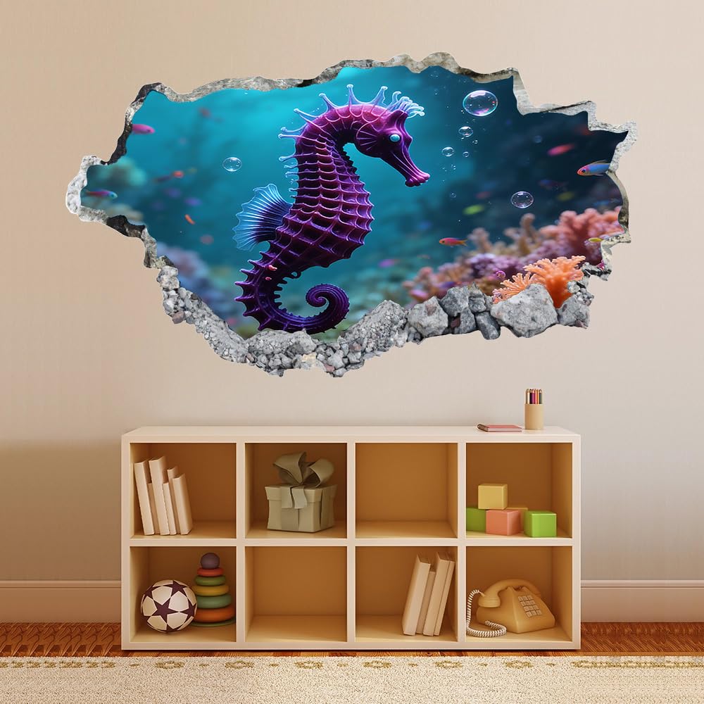 Pegatinas de decoración de pared 3D Haima Pegatinas De Pared Calcomanías Murales De Pared Rotas 3D Peces Coralinos Marinos Vinilo De Pared Arte Hogar Decoración De Pared 112x75cm