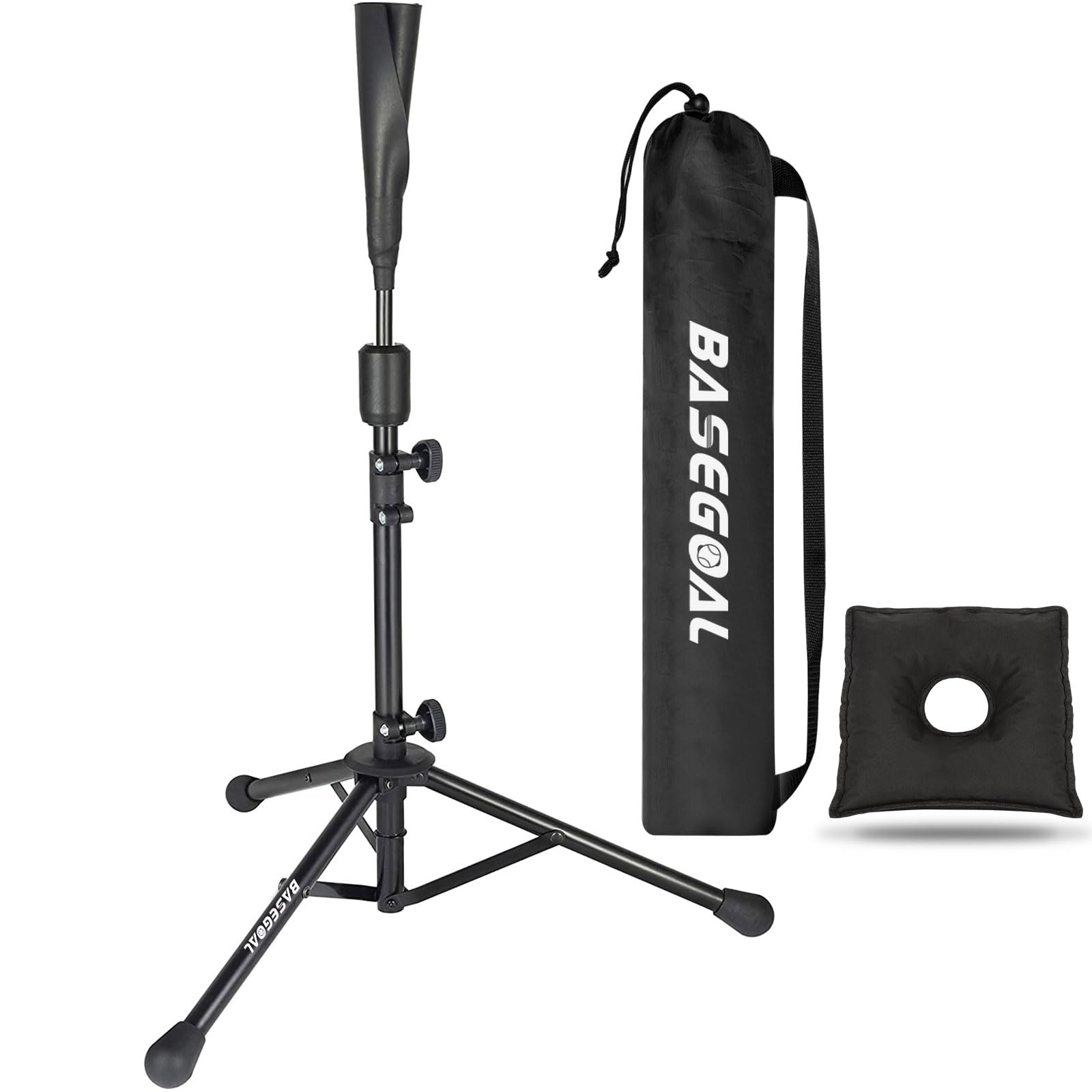 Batting Tee Baseball Tee Softball Travel Portable Tee Tripod Stand Rubber Tee for Batting Training Practice with Carrying Bag