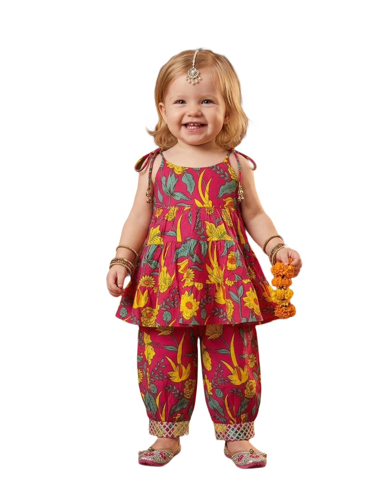 A.T.U.N. (ALL THINGS UBER NICE) Set pigiama Kurti per ragazze, 100% cotone, con stampa floreale, abito etnico tradizionale, morbido tessuto traspirante, vestibilità comoda, elegante per feste