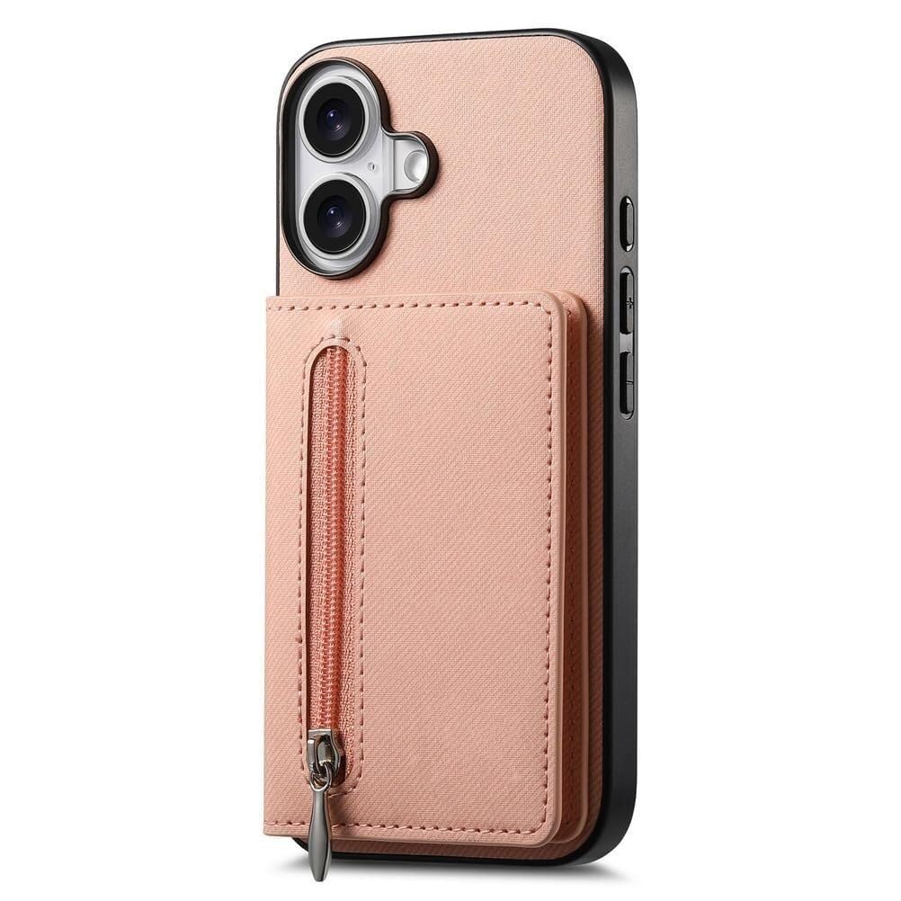 Genérico Funda Tipo Billetera con Bloqueo RFID con Cremallera for iPhone 17/17 Air/17 Pro/17 Pro MAX, Tarjetero con Cierre magnético de Cuero PU, imán Fuerte y antirrayas(Pink,17 Pro MAX)