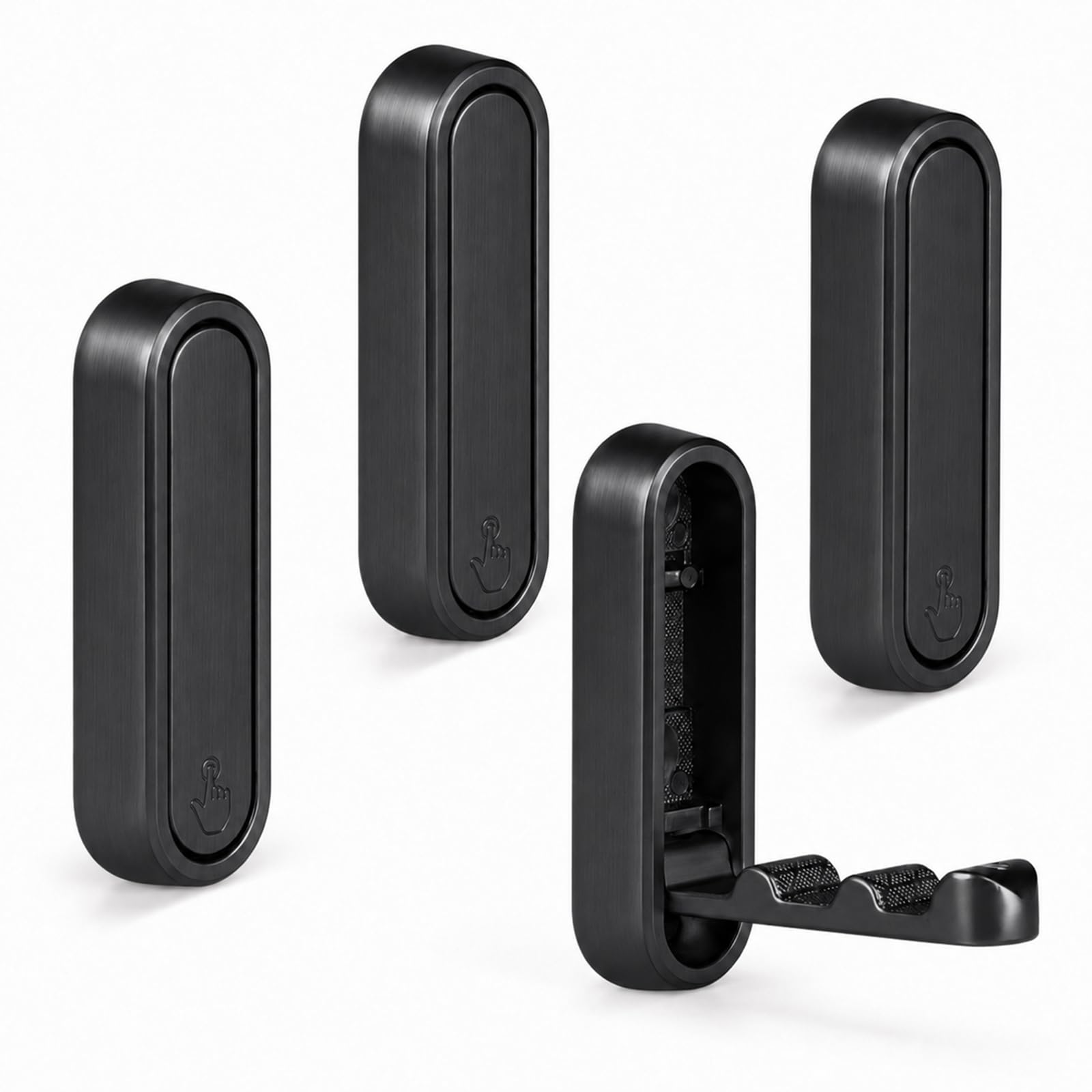 KASURE 4 Pack Foldable Hidden Wall Hooks Zinc Alloy Flip Down Coat Towel Hooks,Heavy Duty Wall Mount Storage Hooks for Bathroom Kitchen Bedroom Hallway (Matt Black)