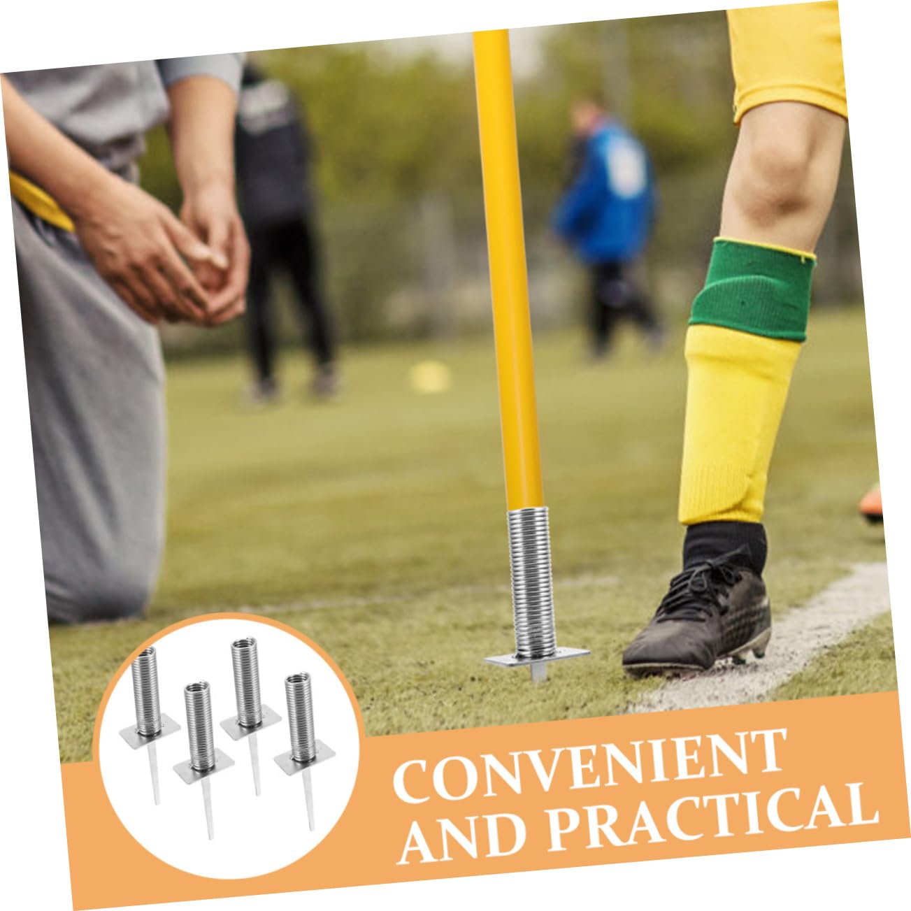 Generic 4pcs Spring Floor Nails Soccer Ball Soccer Ground Spike Spring-Based Flag Holder Spring-Based Pole Mount Soccer Corner Flag Spike Training Ground Spike Ground Nails Iron Football, 57048U11ITX