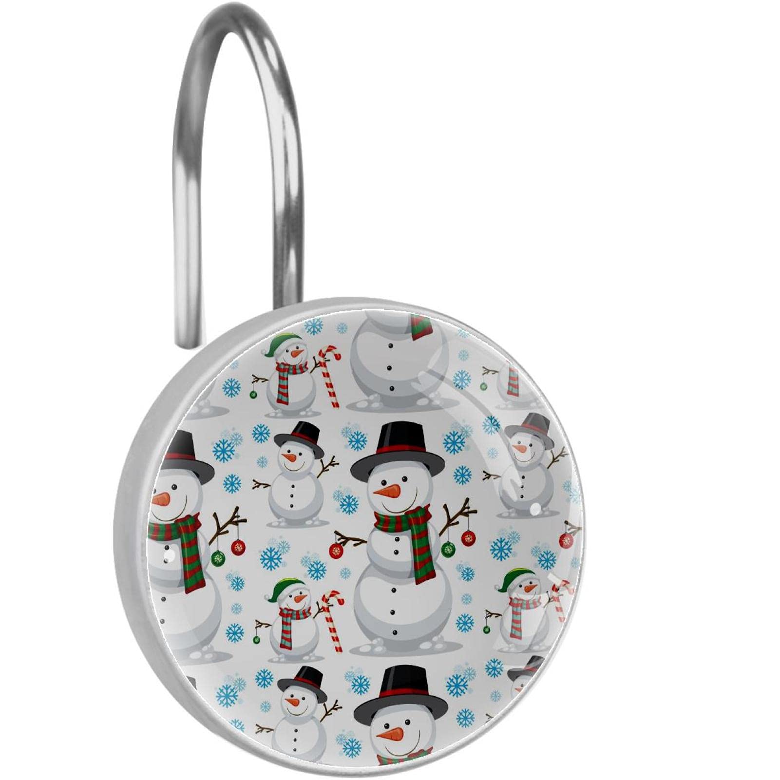 Crochets rideau de douche Noël en acier inoxydable avec motif flocon de neige bleu