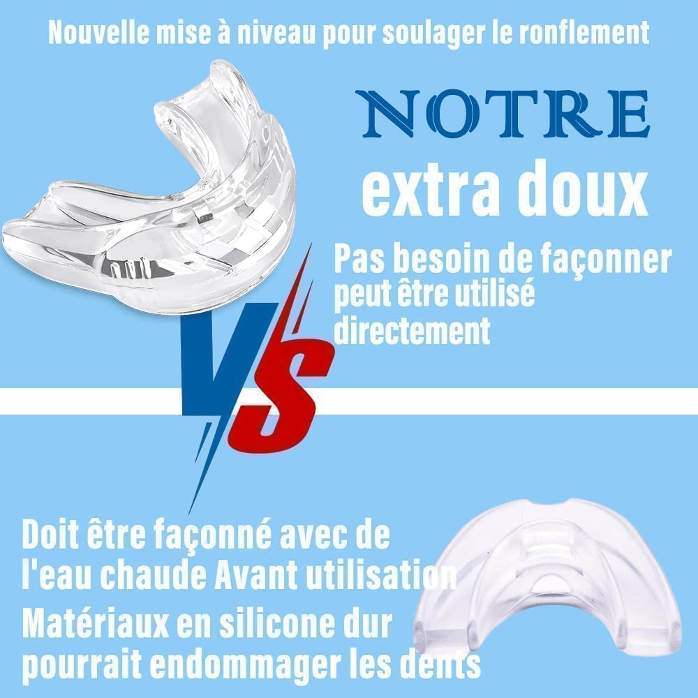 Anti Ronflement Efficace Puissant, 2 Pièces Gouttiere Dentaire Bruxisme en TPE Souple, AIOUTGOGO Orthese Gouttière Anti Ronflement- Apnée Du Sommeil, Prêt à l'emploi, Confort Sommeil Paisible