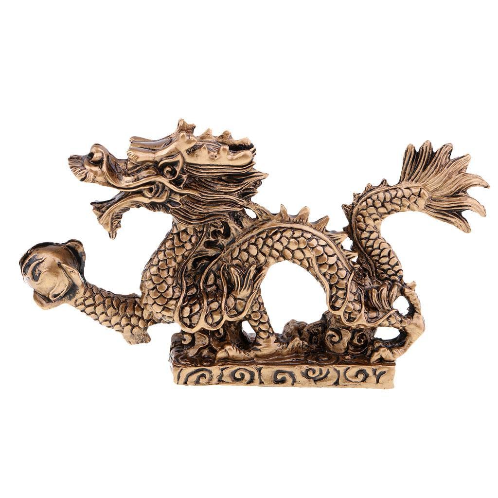 Chinese Dragon Figurine Statue Home Decoration Bronze Color 12 x 2.3 x 7 cm | Authentic Collector's Piece | Rare Collectible | 1 Piece Dragon Craft | Bronze