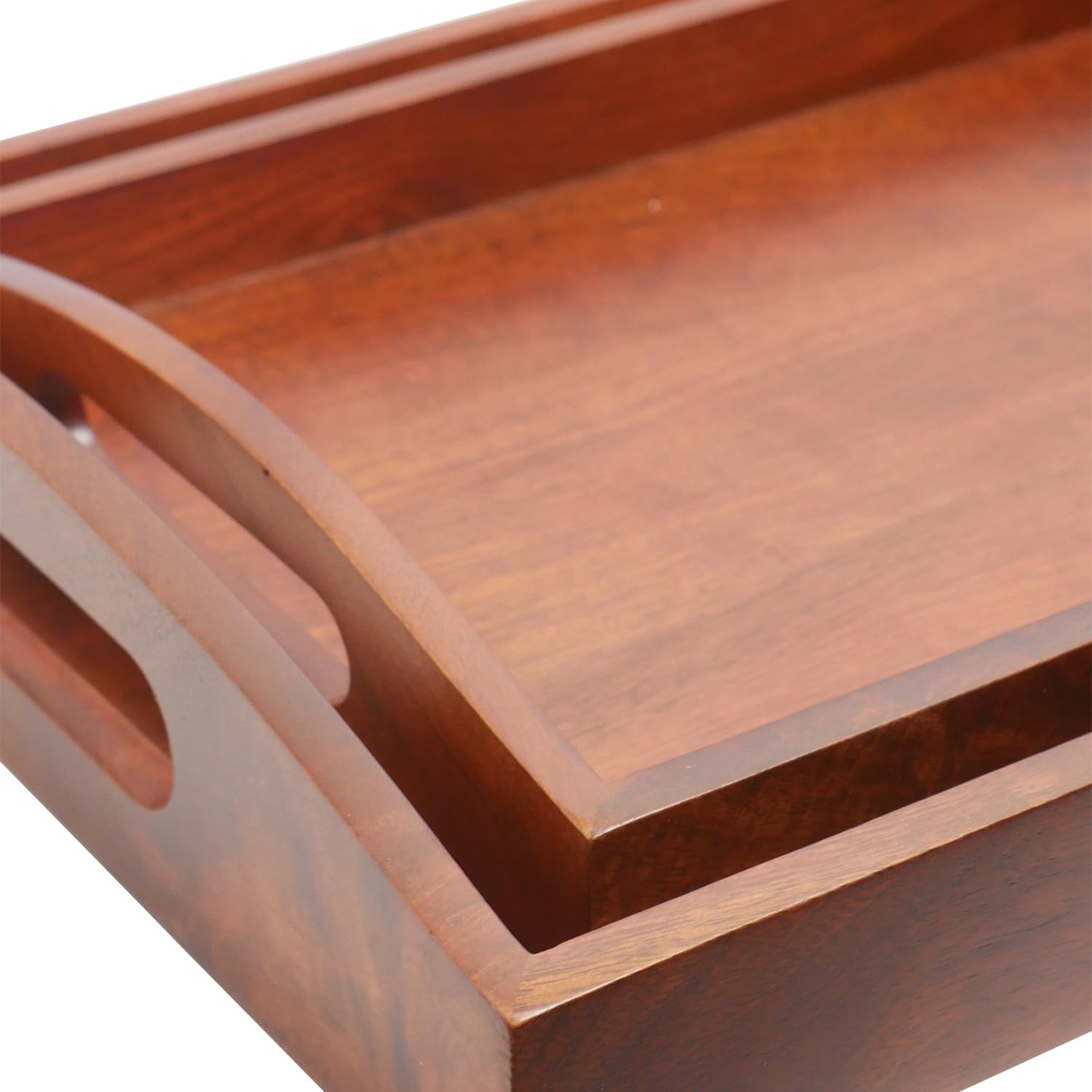 Brick Brown ® Bandeja de madera de alta calidad hecha a mano para servir | Bandeja de té para servir | Bandeja para mesa de comedor, acabado rectangular de caoba (juego de 2)