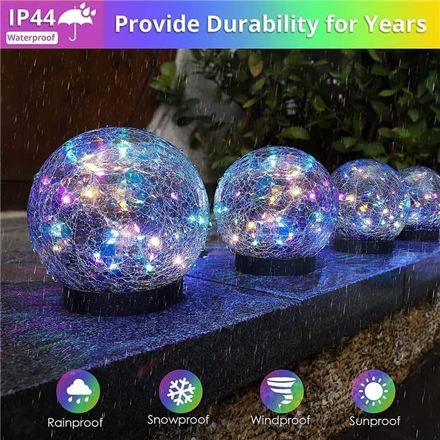Luces De Bola De Cristal Craquelado, Lámpara De Césped Luces De Jardín Lámpara Solar Decoración Al Aire Libre Bola De Cristal Agrietada Impermeable (Multicolor (2 piezas, 12 cm))