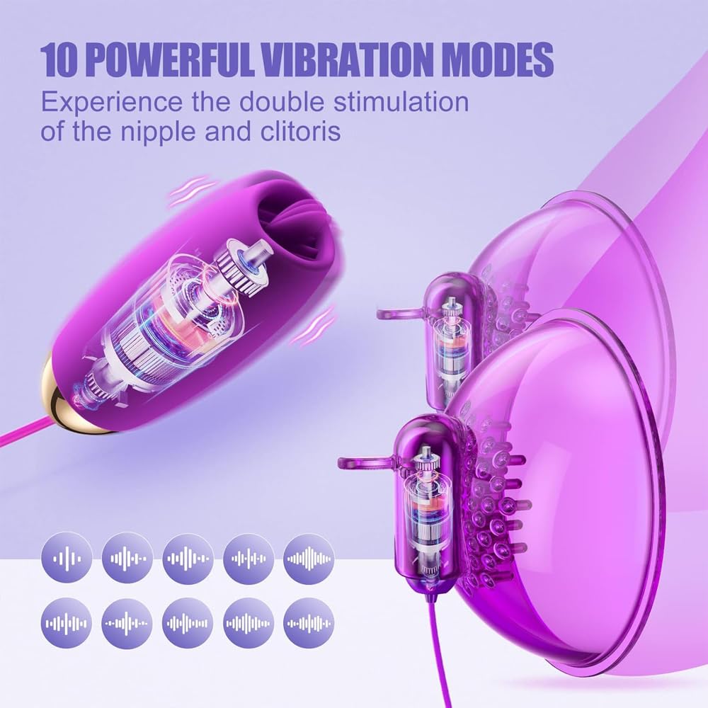2 in 1 Elektrische Bruststimulatoren Klitoris G-Punkt Vibrator mit 10 Modus Sexspielzeug für Frauen, Nippelsauger Brustmassagegerät Zunge Lecken Stimulator Sex Spielzeug für Paare (Rot)