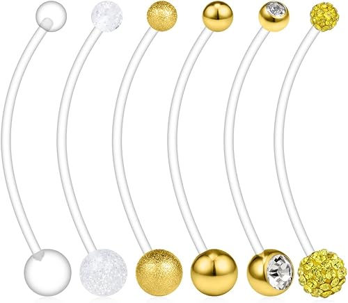 Ruifan - Juego de 6 piercings para ombligo, estilo mixto, para embarazo, deporte, maternidad, bioplast flexible, 0.49oz, 1.496pulgadas