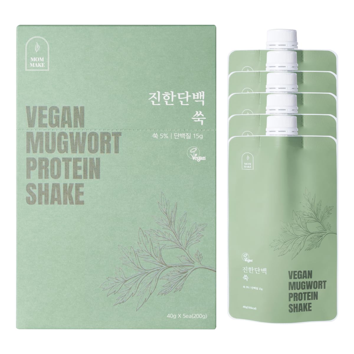 Mugwort Protein Shake Powder 0.44lb(200g) Ssuk Latte 15g Plant Based Protein (Shake Pouch (5pcs))