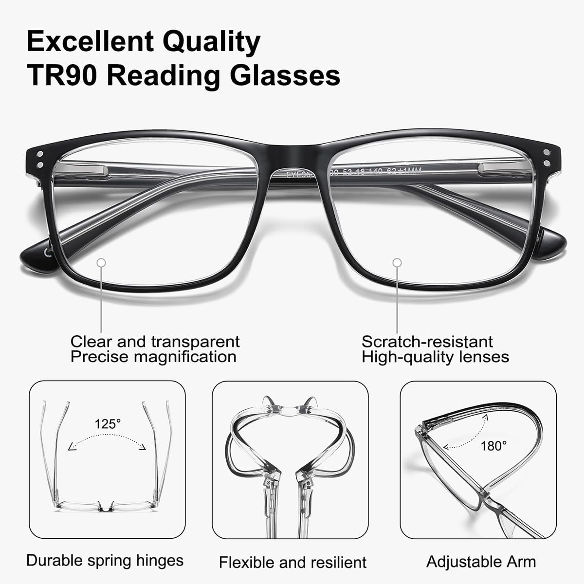 EYECEDAR 5 Pack Reading Glasses Men TR90 Flexible Frame Metal Spring Hinges Readers for Men and Women 2.5