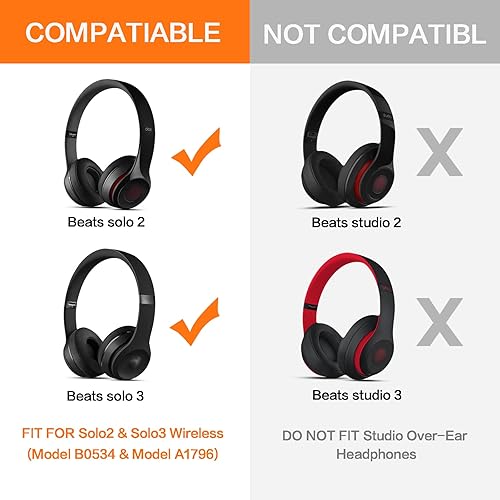 Miniatura 2 de Gvoears Almohadillas de repuesto para Beats Solo 3, almohadillas para auriculares Beats Solo 2 y Solo 3 inalámbricoscon cable, no son compatibles