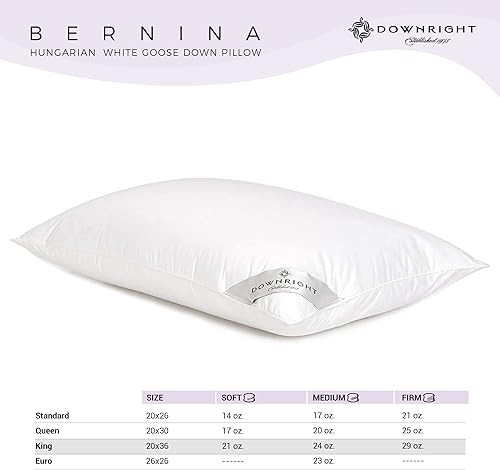 Miniatura 6 de Downright Almohada de plumón Bernina de 254 hilos, 29 onzas, 20 x 36 pulgadas, tamaño King 20 x 36, color blanco