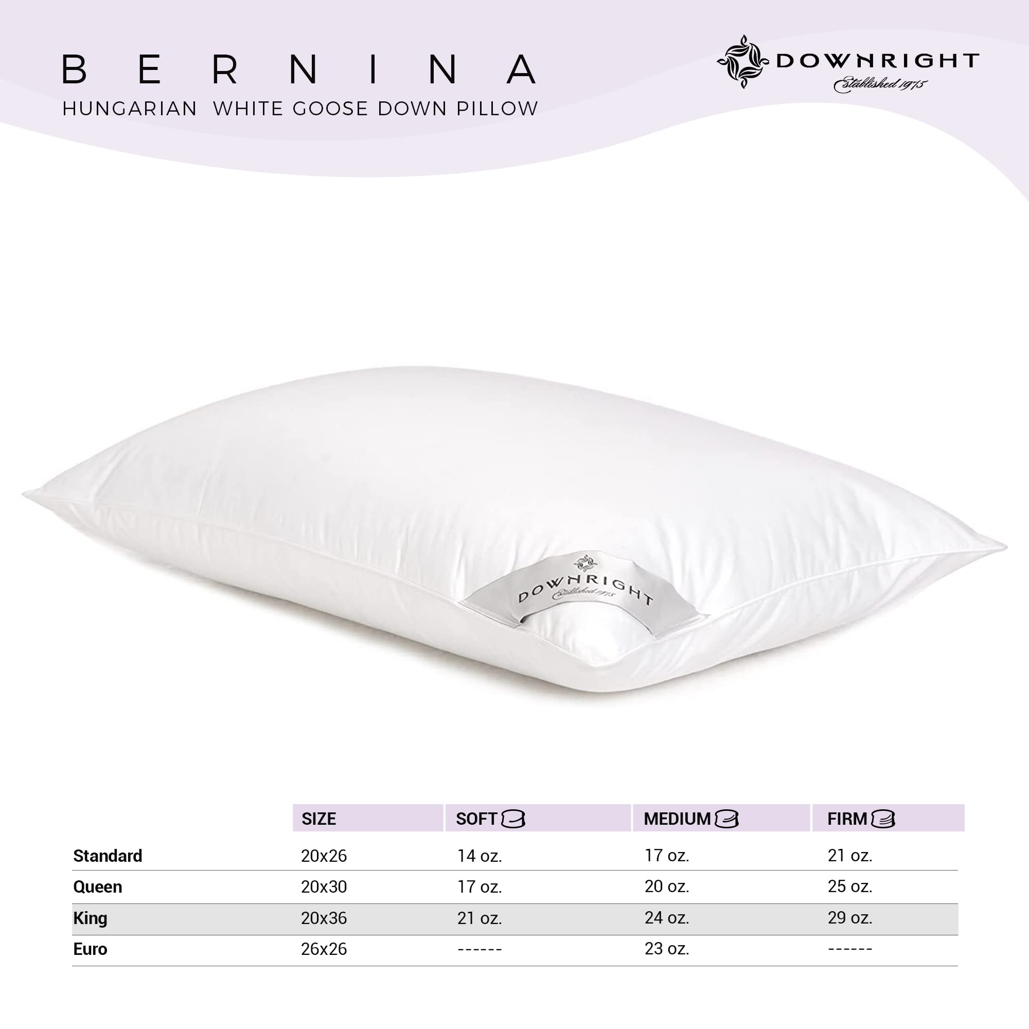 Downright 254 Thread Count 21 oz Bernina Down Pillow, 20" x 36", King 20x36