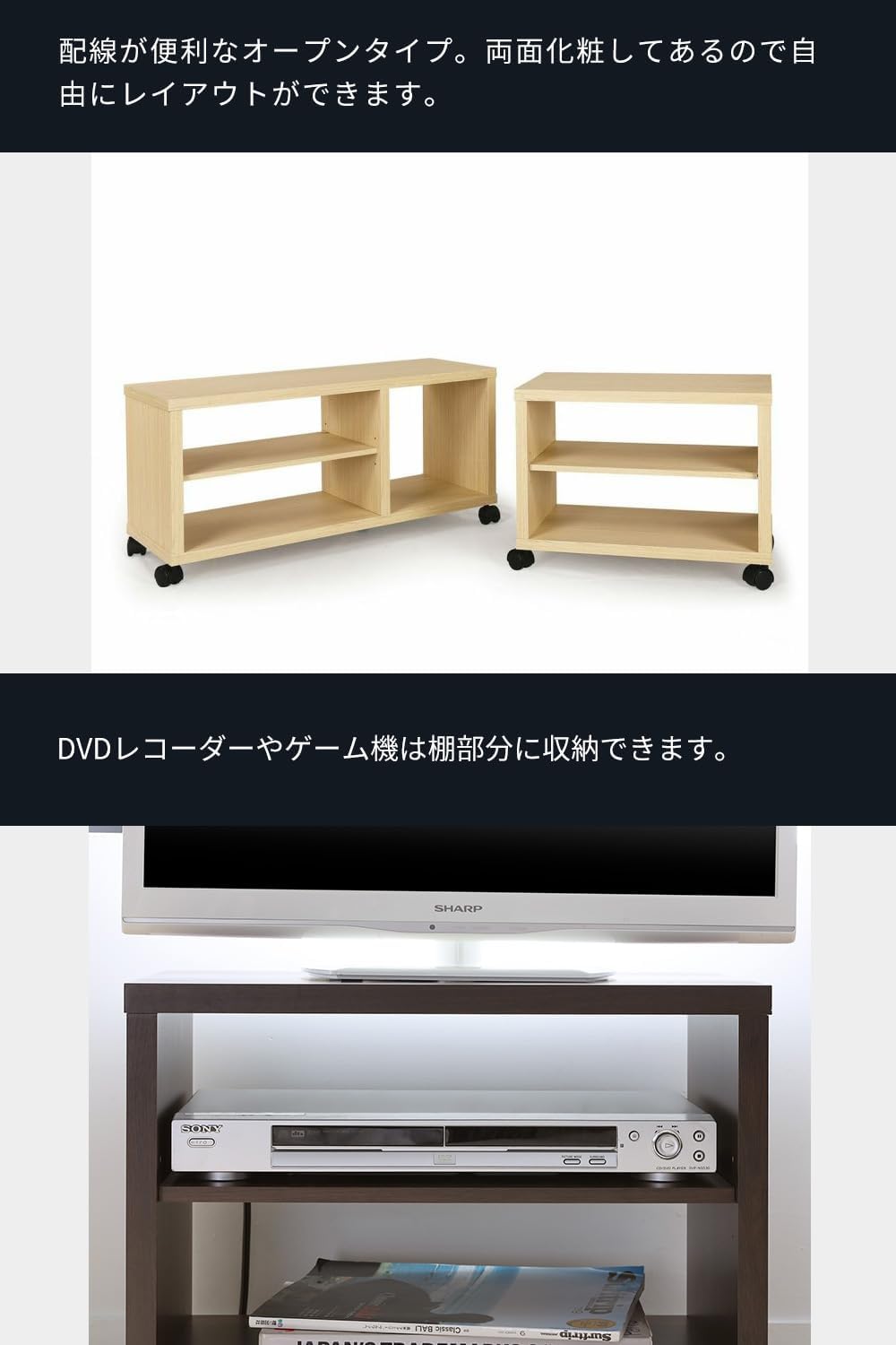 Shirai TV Stand, Lowboard, TV Board, Perfect Size for Single Living Rooms and Small Spaces, Dark Brown Wood Grain Pattern, Basic Design, Wide 19.7 x Depth 11.6 x Height 15.6 inches (50.2 x 29.4 x 39.4