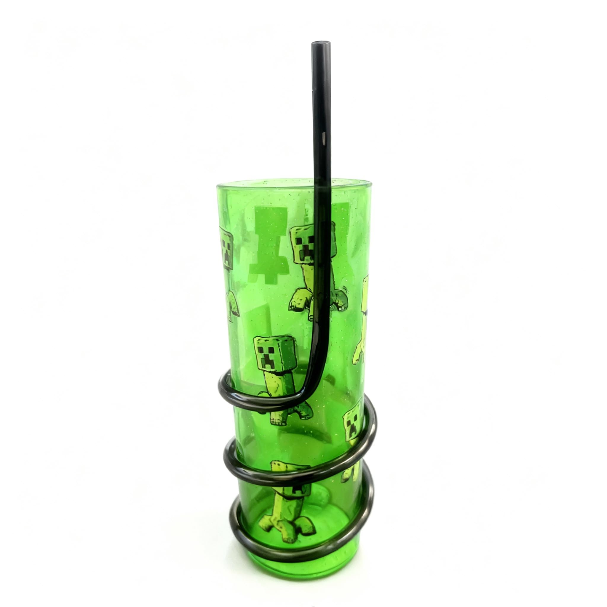 Minecraft Creeper Kids Curly Straw Tumbler 320ml – Green Spiral Straw Cup for Children, BPA‑Free, Durable & Lightweight Drinks Cup for Water, Juice & Milk