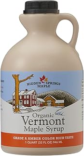 Hidden Springs Maple Organic Vermont Maple Syrup, Grade A Amber Rich, 32 Ounce, 1 Quart, Family Farms, BPA-free Jug