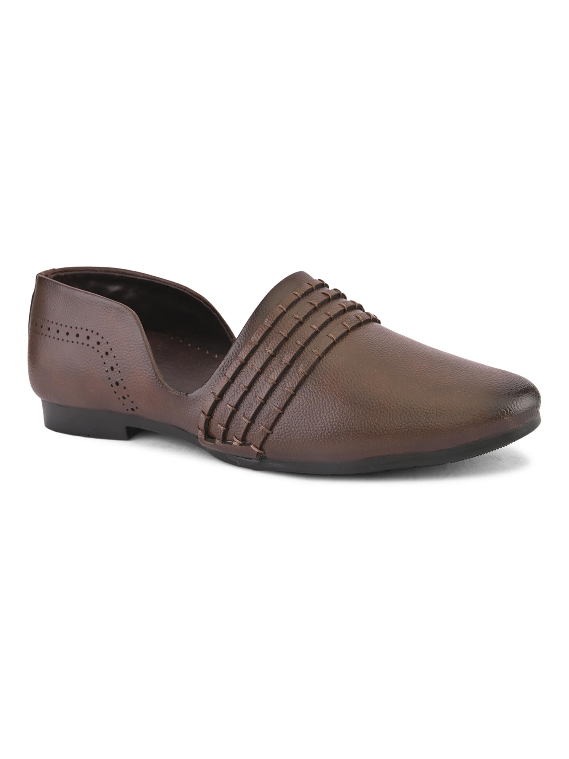 Mens Mojari Loafers Brown Slipon PU Mojaris for Festive Occasion-image-10